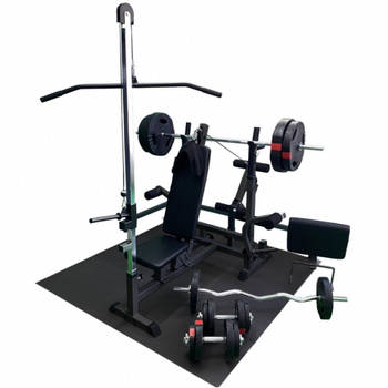 Gorilla Sports Fitnessbank Zwart Met Gewichten 100 kg - Lat Pulley - Puzzelmat - Complete Set Gripper Kunststof