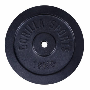 Gorilla Sports Gewichtsschijf Zwart - Halterschijf - 15 kg - Gietijzer - 31 mm