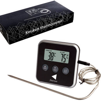 Perow - BBQ Thermometer en Wekker – Zwart – Suikerthermometer – Voedselthermometer
