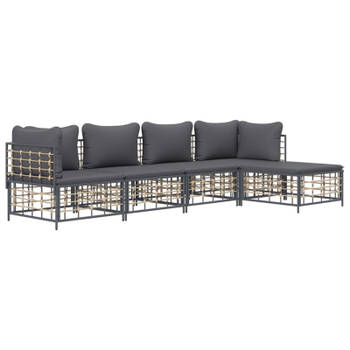 vidaXL 5-delige Loungeset met kussens poly rattan antracietkleurig