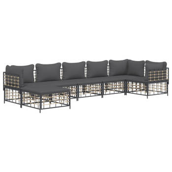 vidaXL 7-delige Loungeset met kussens poly rattan antracietkleurig