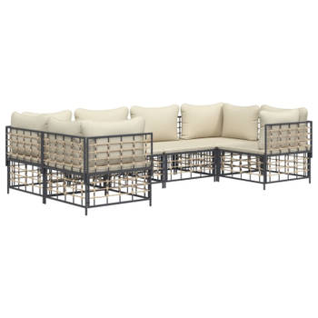 vidaXL 6-delige Loungeset met kussens poly rattan antracietkleurig