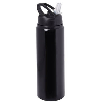 Waterfles/sportfles/drinkflesA Sporty - zwart - aluminium/kunststof - 800 ml - Drinkflessen