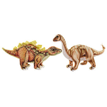 Set van 2x pluche speelgoed knuffels dinosaurussen Stegosaurus en Brontosaurus - Knuffeldier