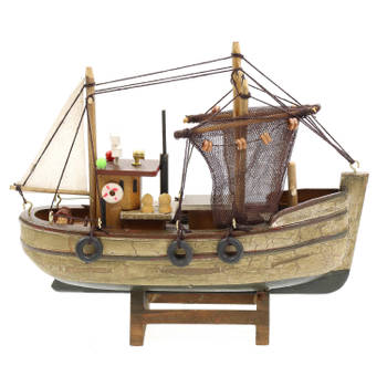 Vissersboot schaalmodel - Hout - 20 x 5.5 x 17 cm - Maritieme boten decoraties voor binnen - Beeldjes