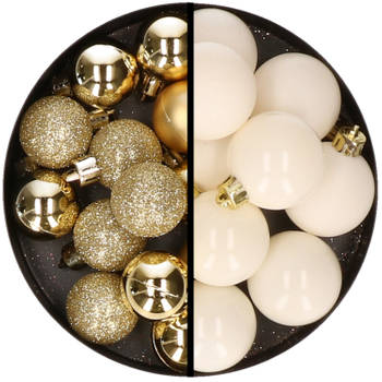 36x stuks kunststof kerstballen goud en wol wit 3 en 4 cm - Kerstbal