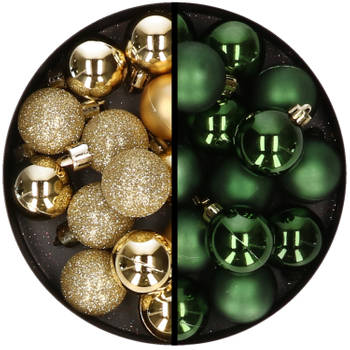 36x stuks kunststof kerstballen goud en donkergroen 3 en 4 cm - Kerstbal