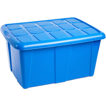 Plasticforte Opslagbox met deksel - Blauw - 60L - kunststof - 63 x 46 x 32 cm - Opbergbox