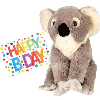 Pluche knuffel koala beer 30 cm met A5-size Happy Birthday wenskaart - Knuffeldier