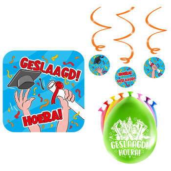 Paperdreams Geslaagd thema party versiering set Hoera - Huldebord en 16x ballonnen - Feestpakketten