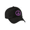 Paars peace teken verkleed pet/cap zwart volwassenen - Verkleedhoofddeksels