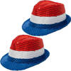 2x Stuks Nederlandse vlag gleufhoeden/hoedjes met pailletten - rood/wit/blauw - Verkleedhoofddeksels