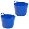 2x stuks flexibele emmers - 14 liter - Kunststof - Blauw - 32 x 36 x 25 cm - Wasmanden