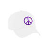 Paars glitter peace teken verkleed pet/cap wit volwassenen - Verkleedhoofddeksels