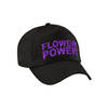 Paarse glitter letters flower power verkleed pet/cap zwart volwassenen - Verkleedhoofddeksels