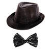 Carnaval verkleed set glitter hoed en strikje zwart - Verkleedhoofddeksels