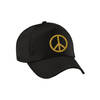 Goud glitter peace teken verkleed pet/cap zwart volwassenen - Verkleedhoofddeksels