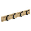 5Five Kapstok rek - wand/muur - lichtbruin/zwart - 4x schuifbare haken - Bamboe/ijzer - 40 x 8 cm - Kapstokken