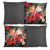 Bank/tuin kussens set - voor binnen/buiten - 4x stuks - antraciet/tropical print - 45 x 45 cm - Sierkussens