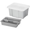 Sunware opslagbox kunststof 24 liter lichtgrijs 42 x 33 x 22 cm met deksel en organiser tray - Opbergbox