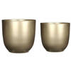 Plantenpot/bloempotten set - 2x stuks - keramiek - goud - D19 en D25 cm - Plantenpotten