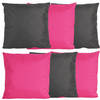 Bank/tuin kussens set - voor binnen/buiten - 6x stuks - fuchsia roze/antraciet grijs - 45 x 45 cm - Sierkussens