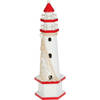 H&S Collection Maritieme decoratie beeldje Vuurtoren - Hout - 10 x 36 cm - rood/wit - Beeldjes