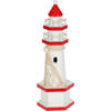 H&S Collection Maritieme decoratie beeldje Vuurtoren - Hout - 9 x 28 cm - rood/wit - Beeldjes