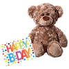Pluche knuffel knuffelbeer 43 cm met A5-size Happy Birthday wenskaart - Knuffelberen