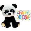 Pluche knuffel panda beer 40 cm met A5-size Happy Birthday wenskaart - Knuffeldier