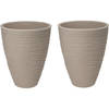 Pro Garden Plantenpot/bloempot Dunes - 2x - Tuin - stevig kunststof - zand/beige - D40 x H42 cm - Plantenpotten