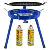 Camping gasgrill/grillplaat 3-in-1 - blauw - incl. 2x gas navulling 227 gram - Kookbranders