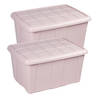 Plasticforte Opslagbox met deksel - 2x - Lichtroze - 60L - kunststof - 63 x 46 x 32 cm - Opbergbox