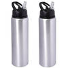 Waterfles/sportfles/drinkfles Sporty - 2x - zilver - aluminium/kunststof - 800 ml - Drinkflessen