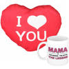 Mama the legend mok/beker 300 ml wit incl. sierkussentje hart vorm 15 cm - feest mokken