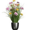 Kunstbloemen boeket lila paars - in pot grijs - keramiek - H70 cm - Kunstbloemen