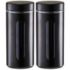 Zeller voorraadpot/blik met venster - 2x - zwart - 1200 ml - glas/metaal - Voorraadblikken