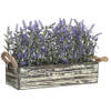 Items Lavendel bloemen kunstplant in bloembak - donkerpaarse bloemen - 30 x 12 x 21 cm - bloemstukje - Kunstplanten