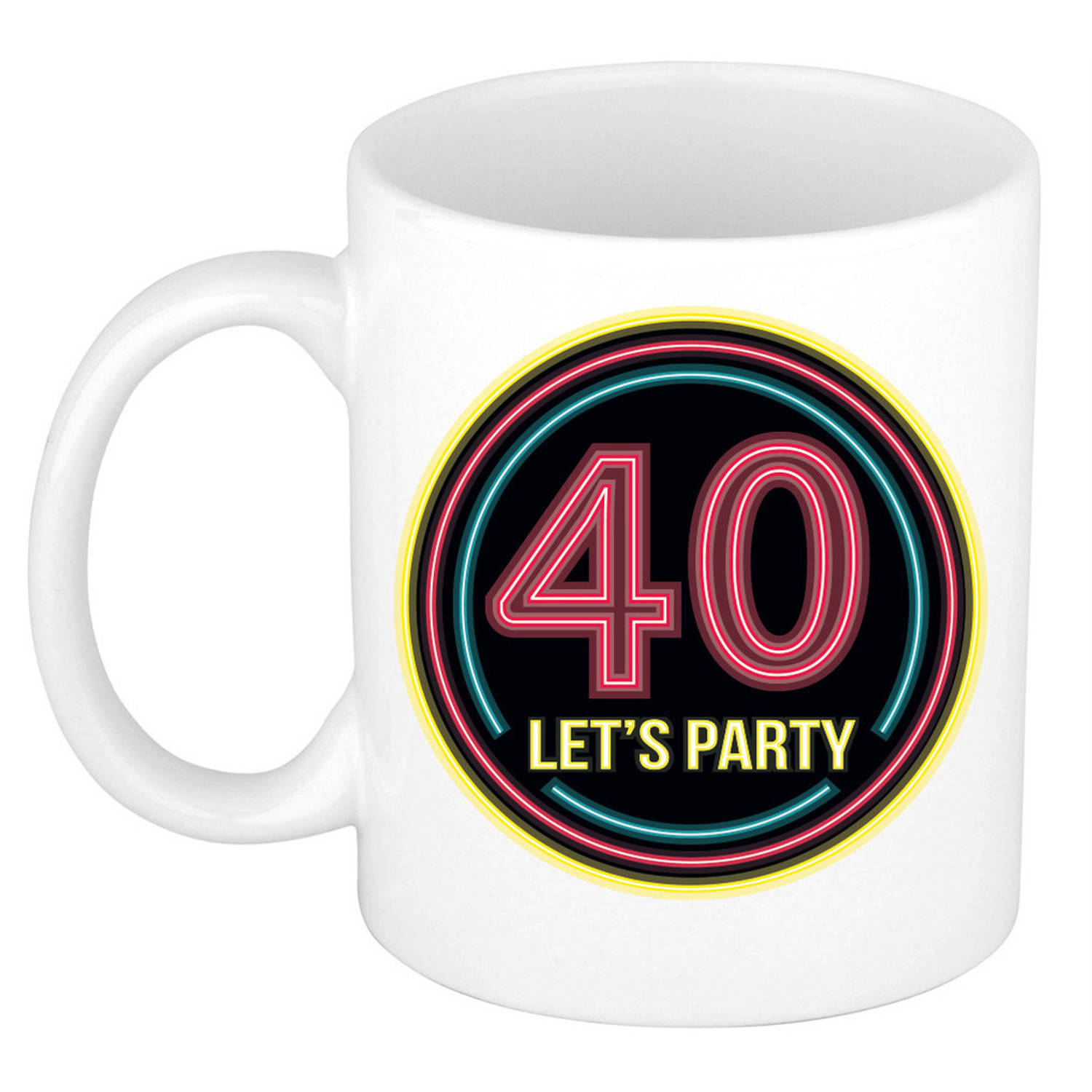 Verjaardag mok-beker Lets party 40 jaar neon 300 ml verjaardagscadeau feest mokken