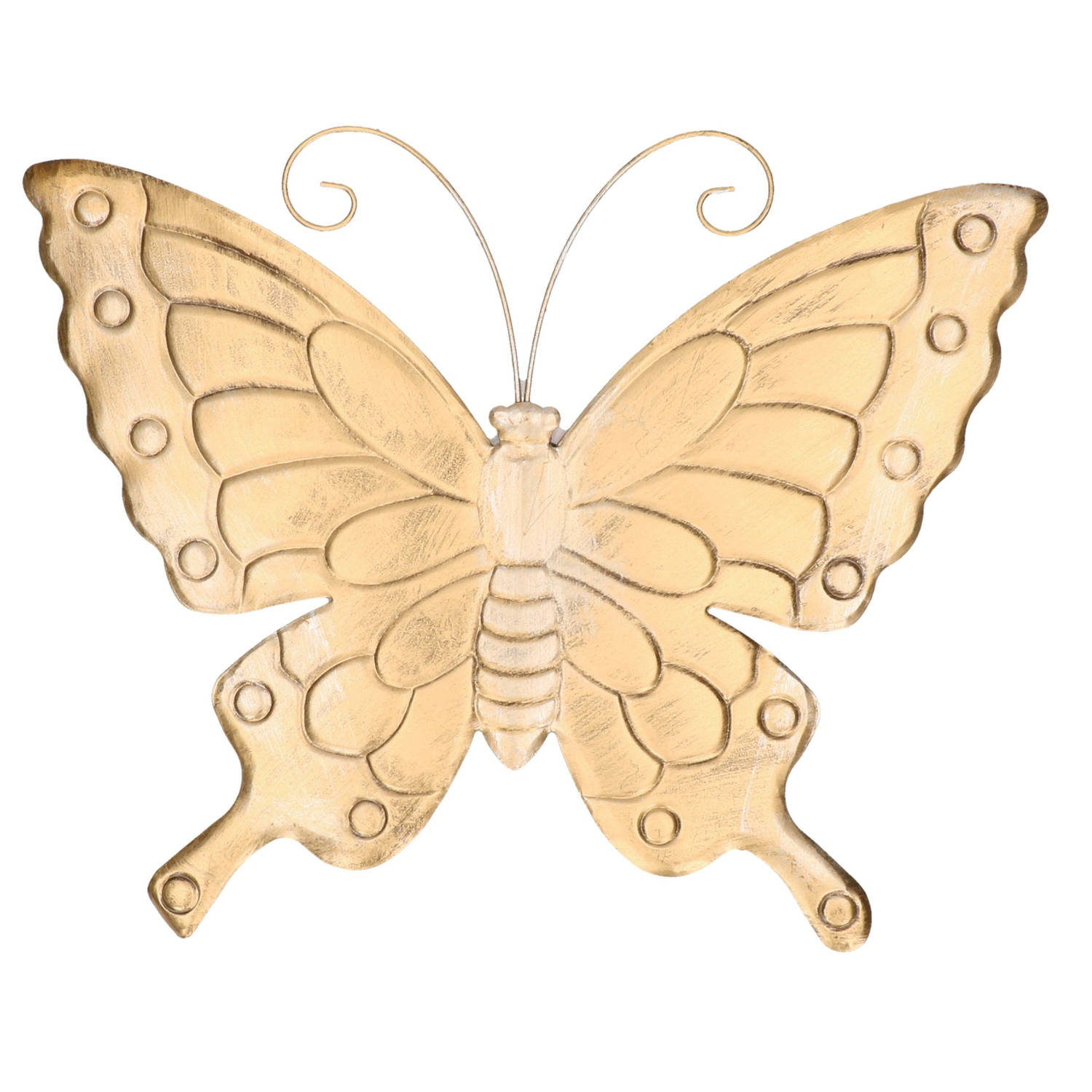 Tuin-schutting decoratie vlinder goud-zilver metaal 39 x 32 cm Tuinbeelden