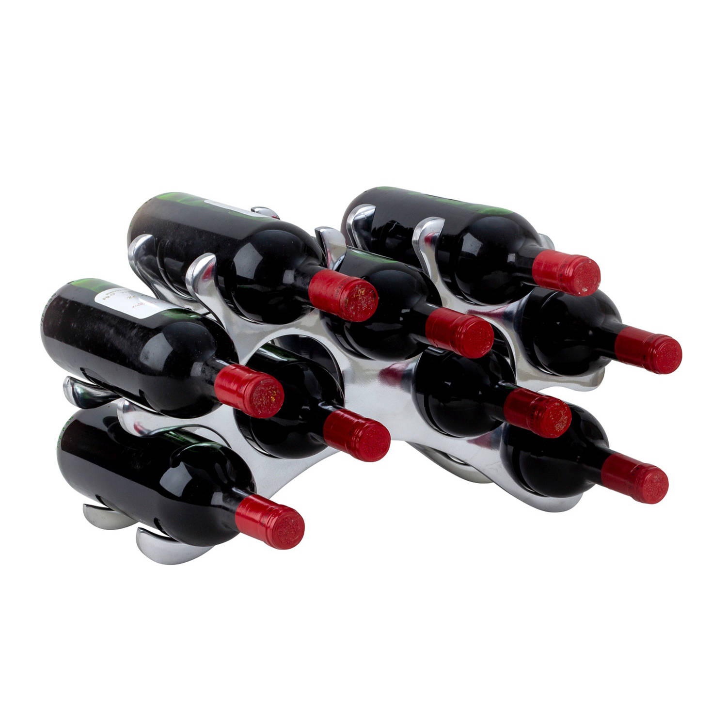 Modern stijlvol Wijnrek voor 9 flessen chrome metaal 42 x 25 cm Wijnrekken
