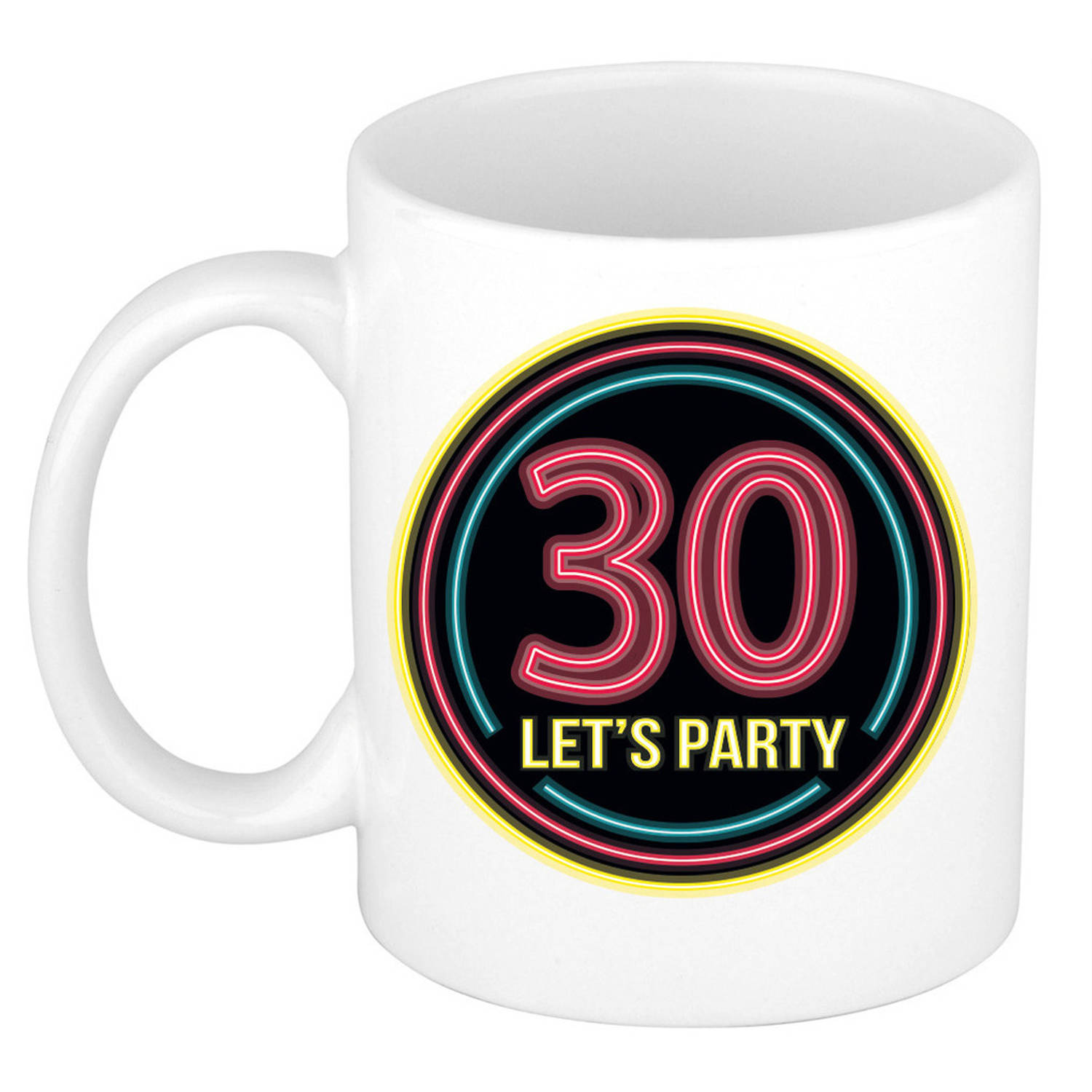 Verjaardag mok-beker Lets party 30 jaar neon 300 ml verjaardagscadeau feest mokken