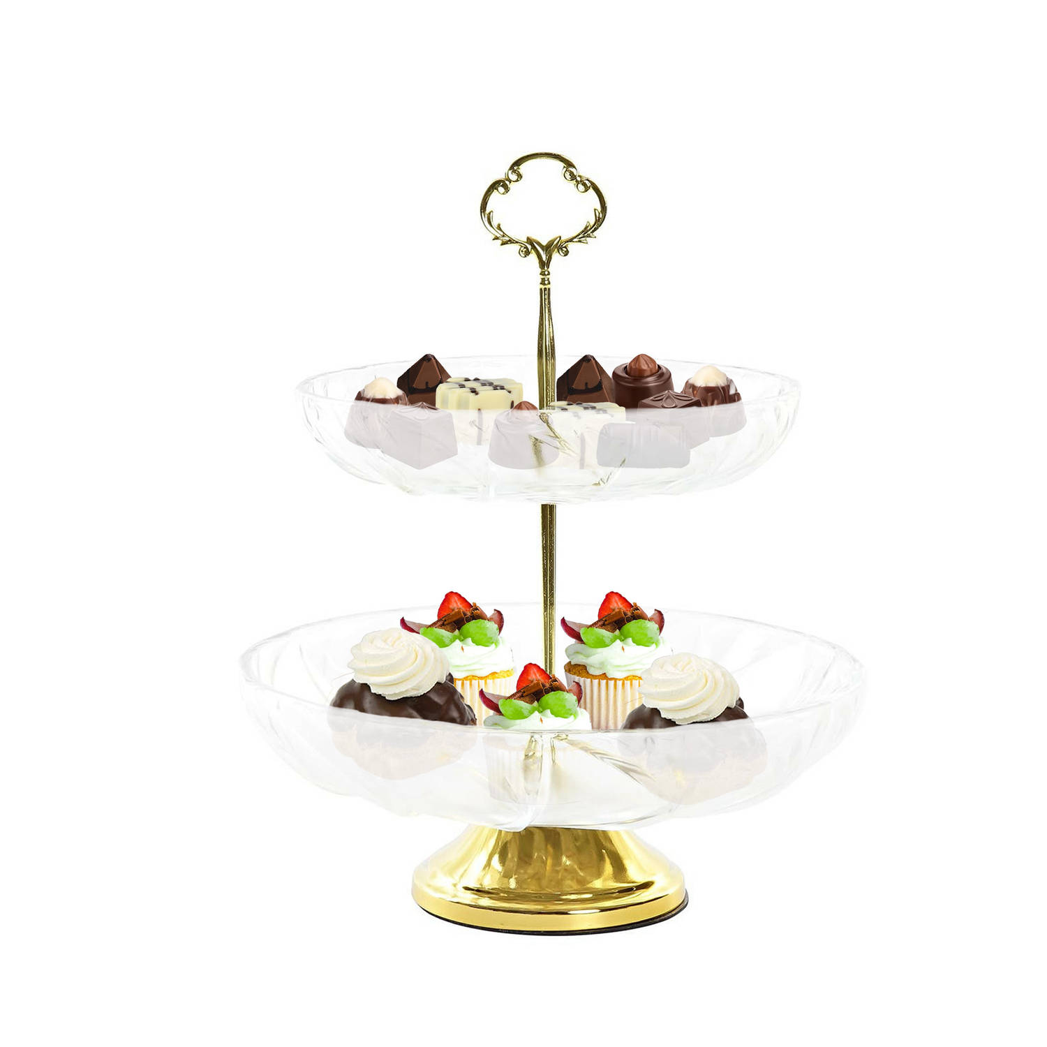 Items Design 2 laags high tea etagere goud-transparant metaal-glas 25 x 29 cm Etageres
