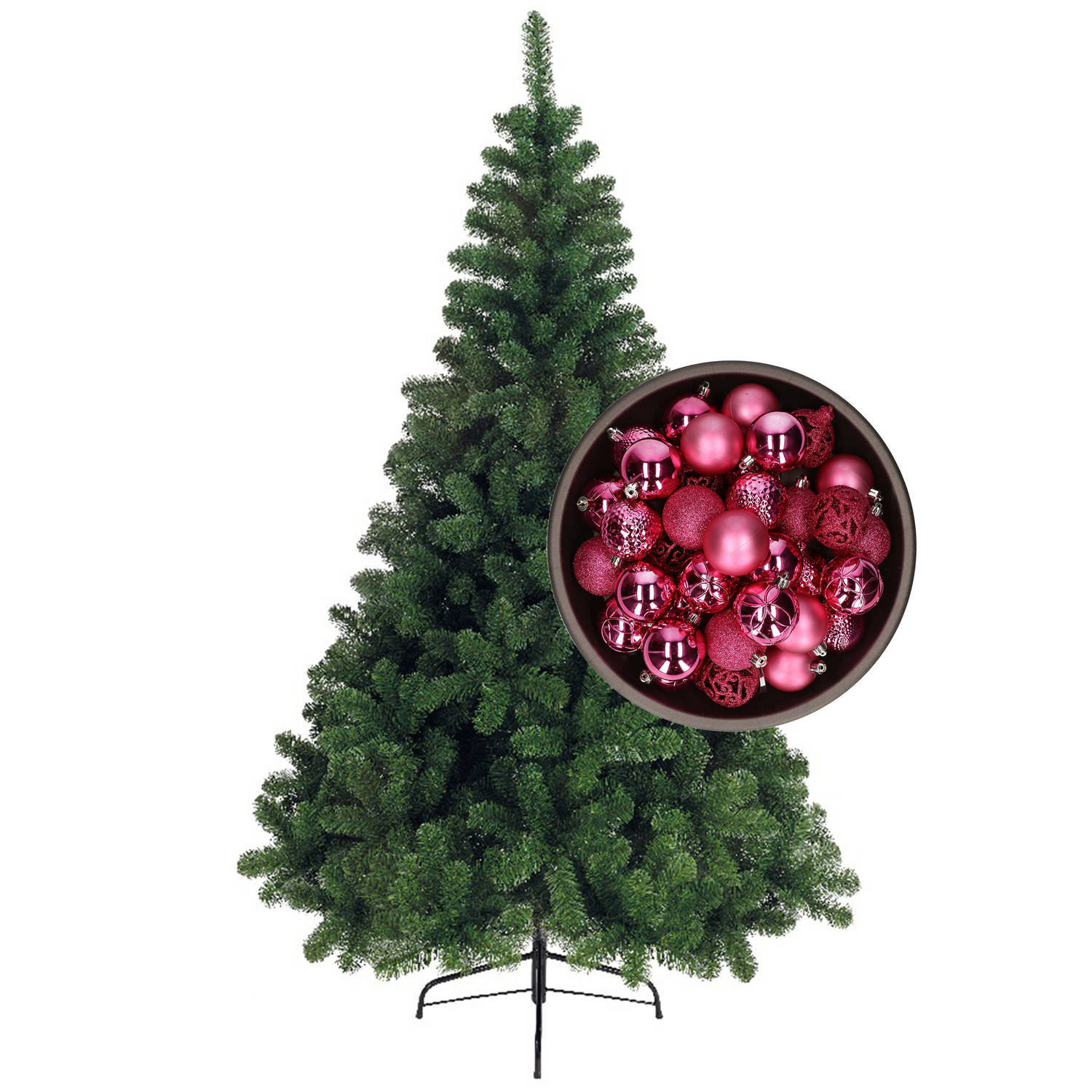 Bellatio Decorations kunst kerstboom 180 cm met kerstballen fuchsia roze Kunstkerstboom