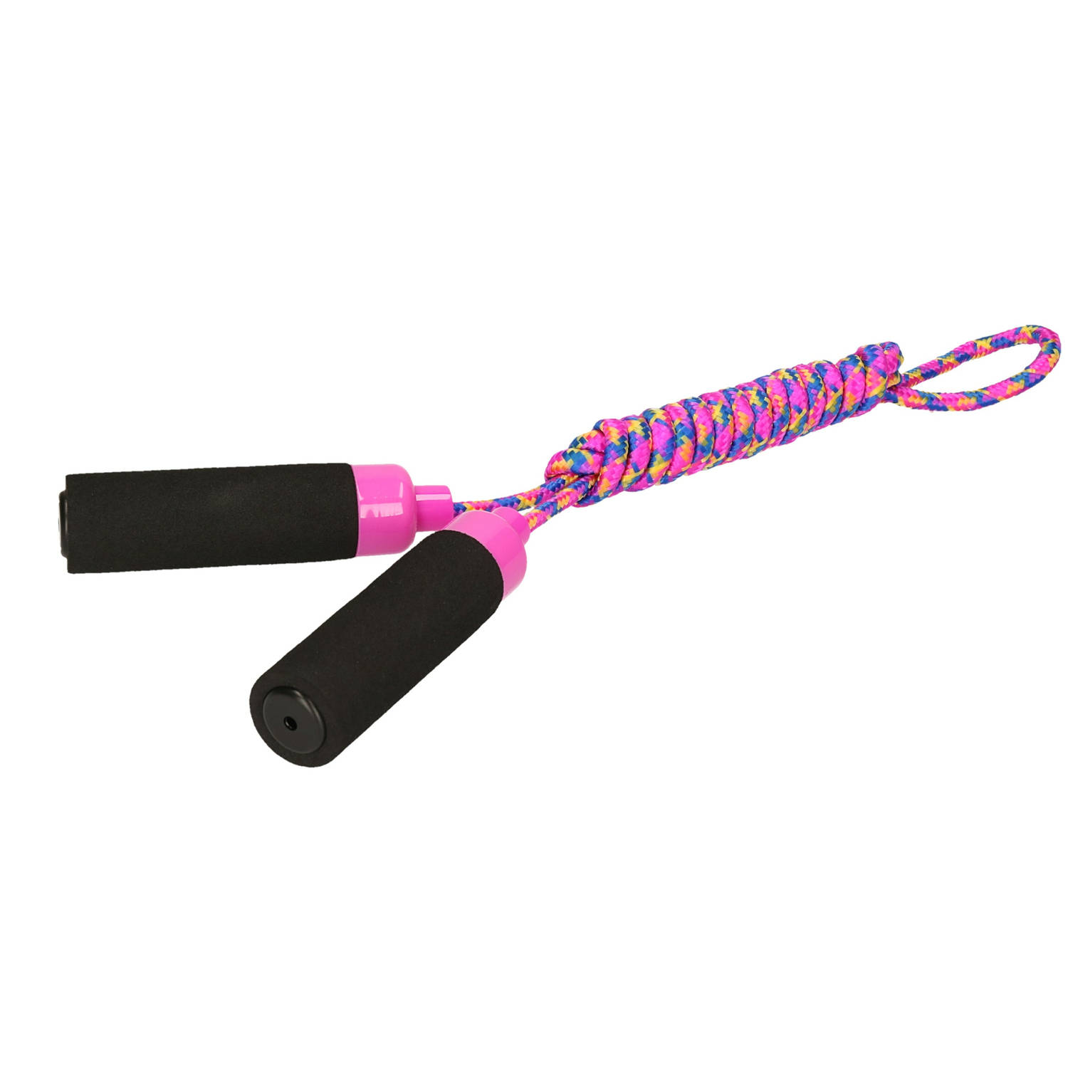 Kids Fun Springtouw speelgoed met Foam handvat - fuchsia roze touw - 210 cm - buitenspeelgoed - Springtouwen