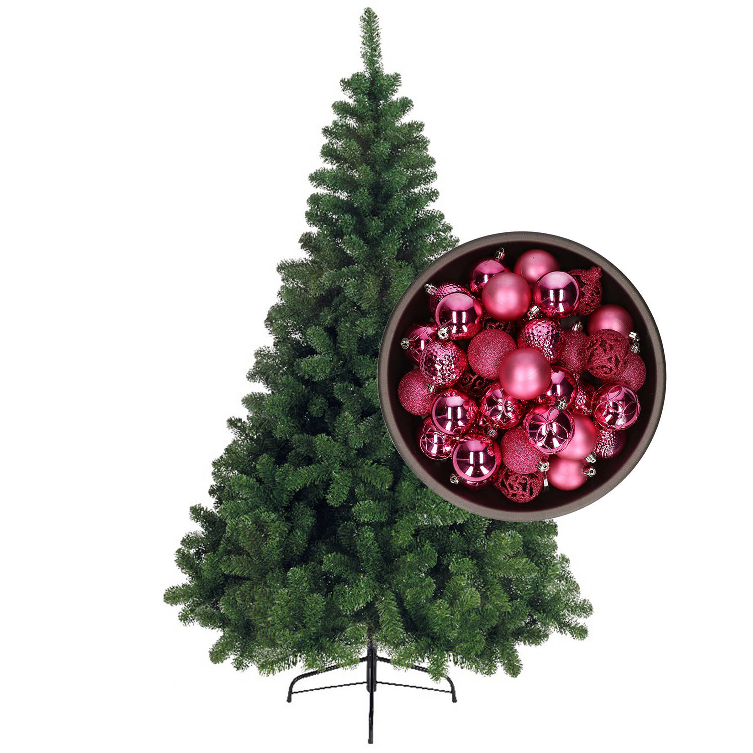 Bellatio Decorations kunst kerstboom 120 cm met kerstballen fuchsia roze Kunstkerstboom
