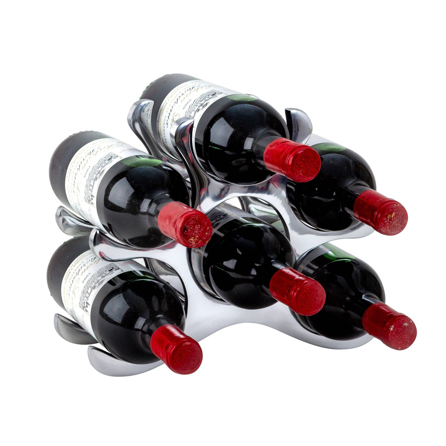 Modern stijlvol Wijnrek voor 6 flessen chrome metaal 28 x 22 cm Wijnrekken