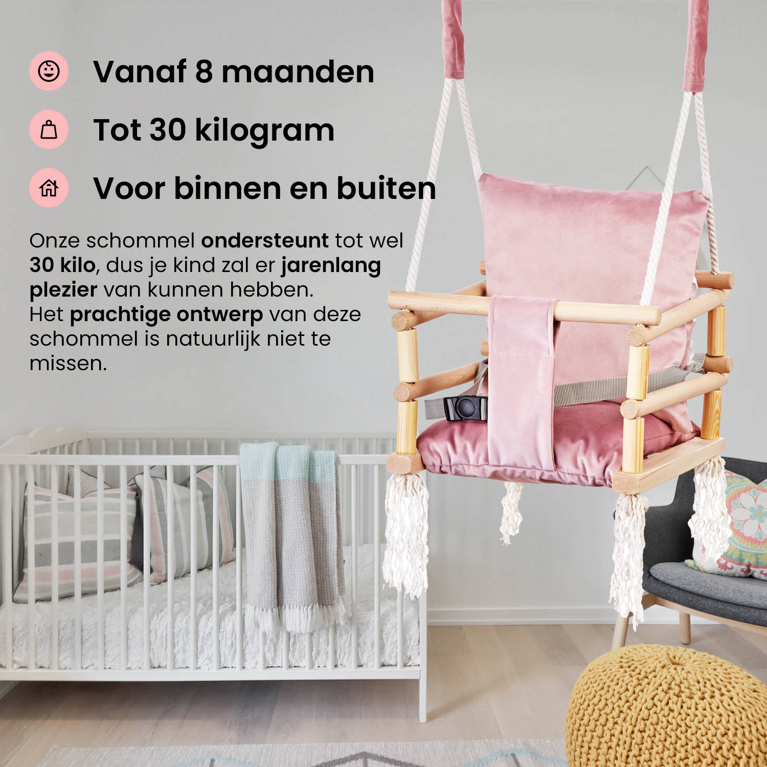 Luxe 3 in 1 roze meegroei baby schommel Kinder schommel | Blokker