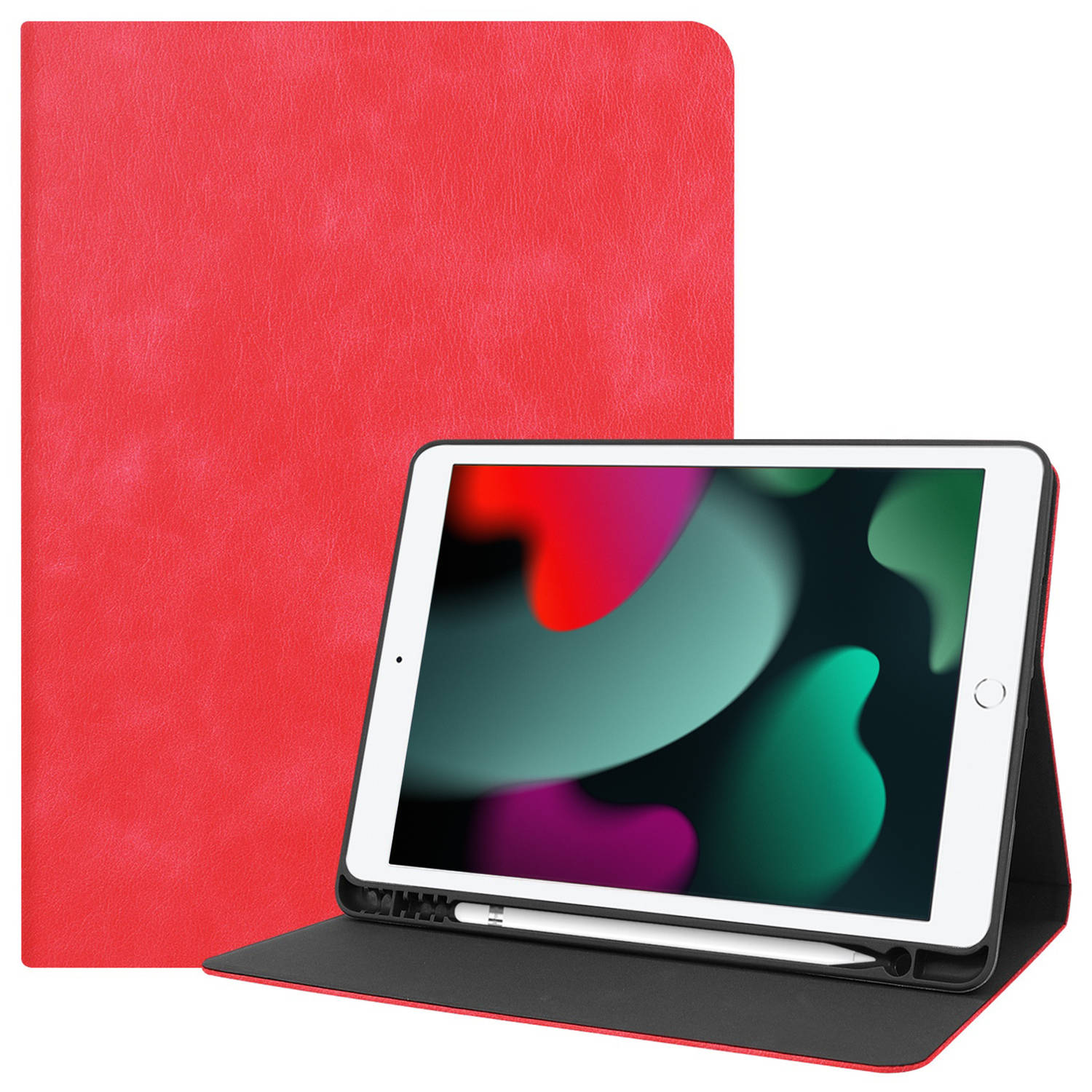 iPad 10.2 2021 Hoes Case Hoesje Hard Cover - iPad 10.2 2021 Hoesje Bookcase Met Uitsparing Apple Pencil - Rood