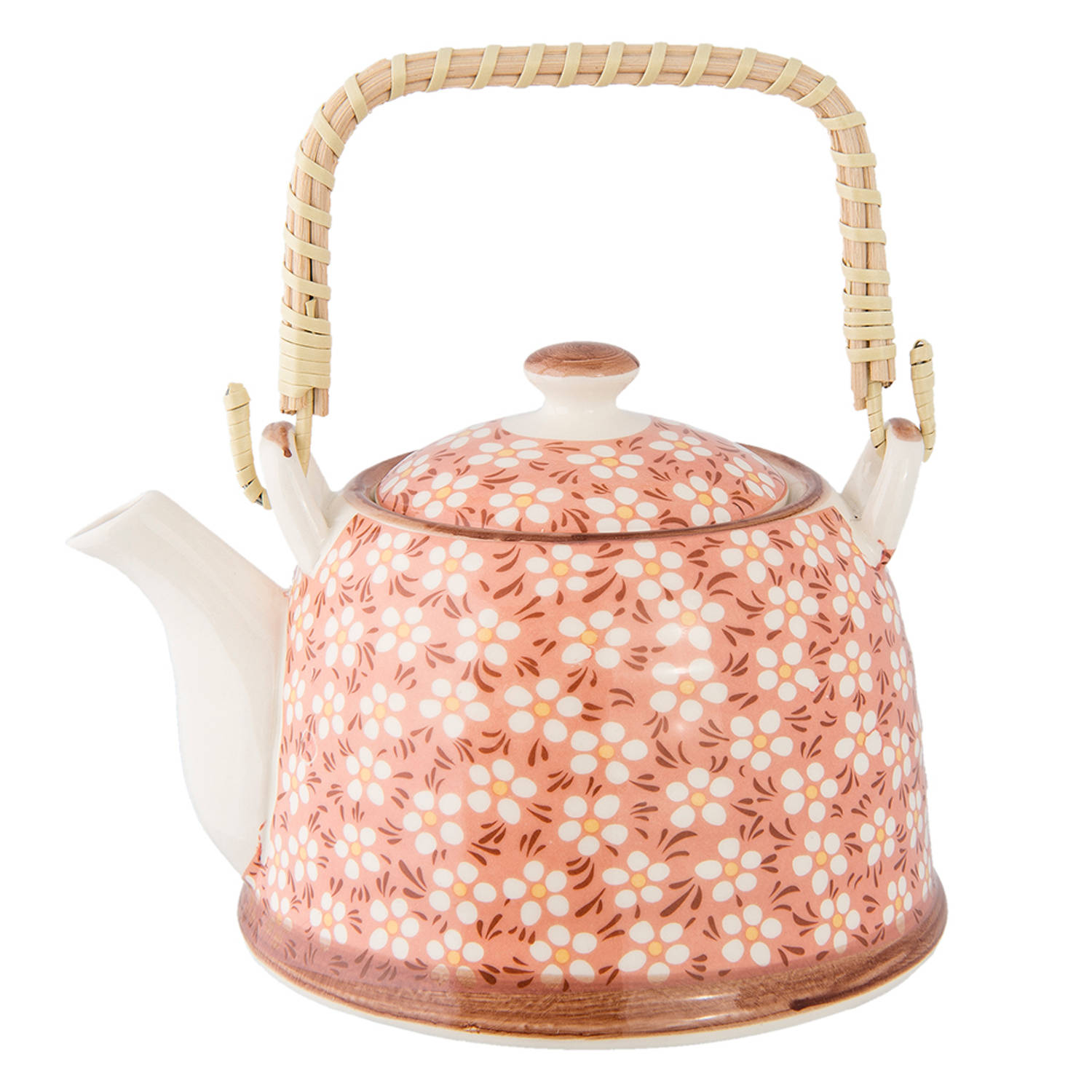 HAES DECO - Chinese Theepot - Porselein - Wit, Rode Bloemen - Theepot 700 ml - Traditioneel Theeservies, Theekan